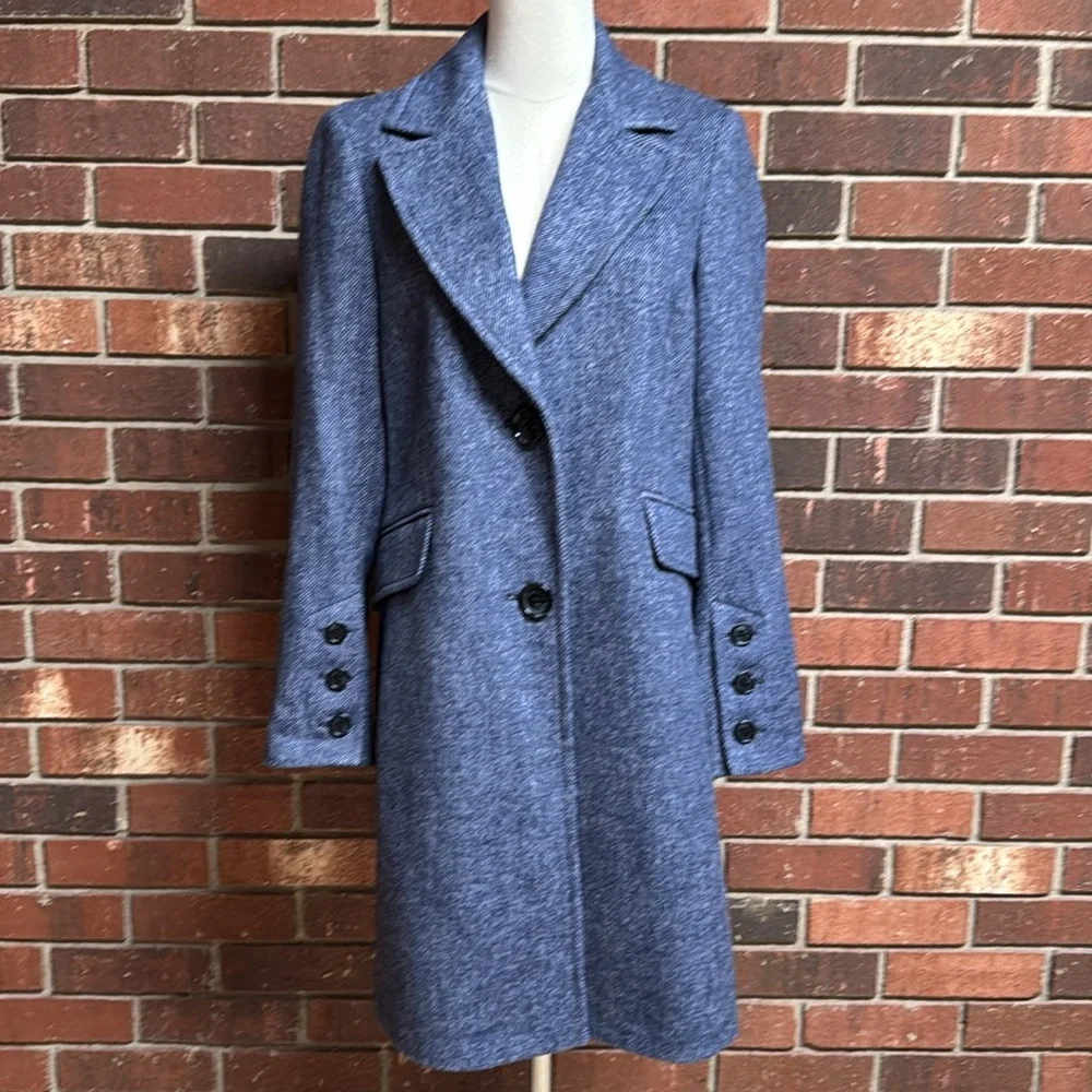 Sam Edelman Mini Herringbone Notch Collar Wool Blend Coat